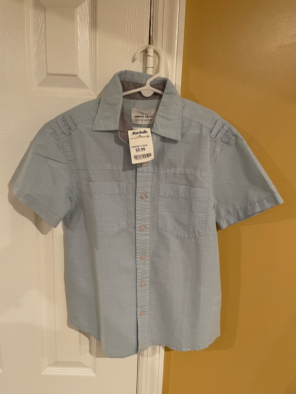 Paper Denim & Cloth Pale Blue Button-Up Shirt with Taupe Trim